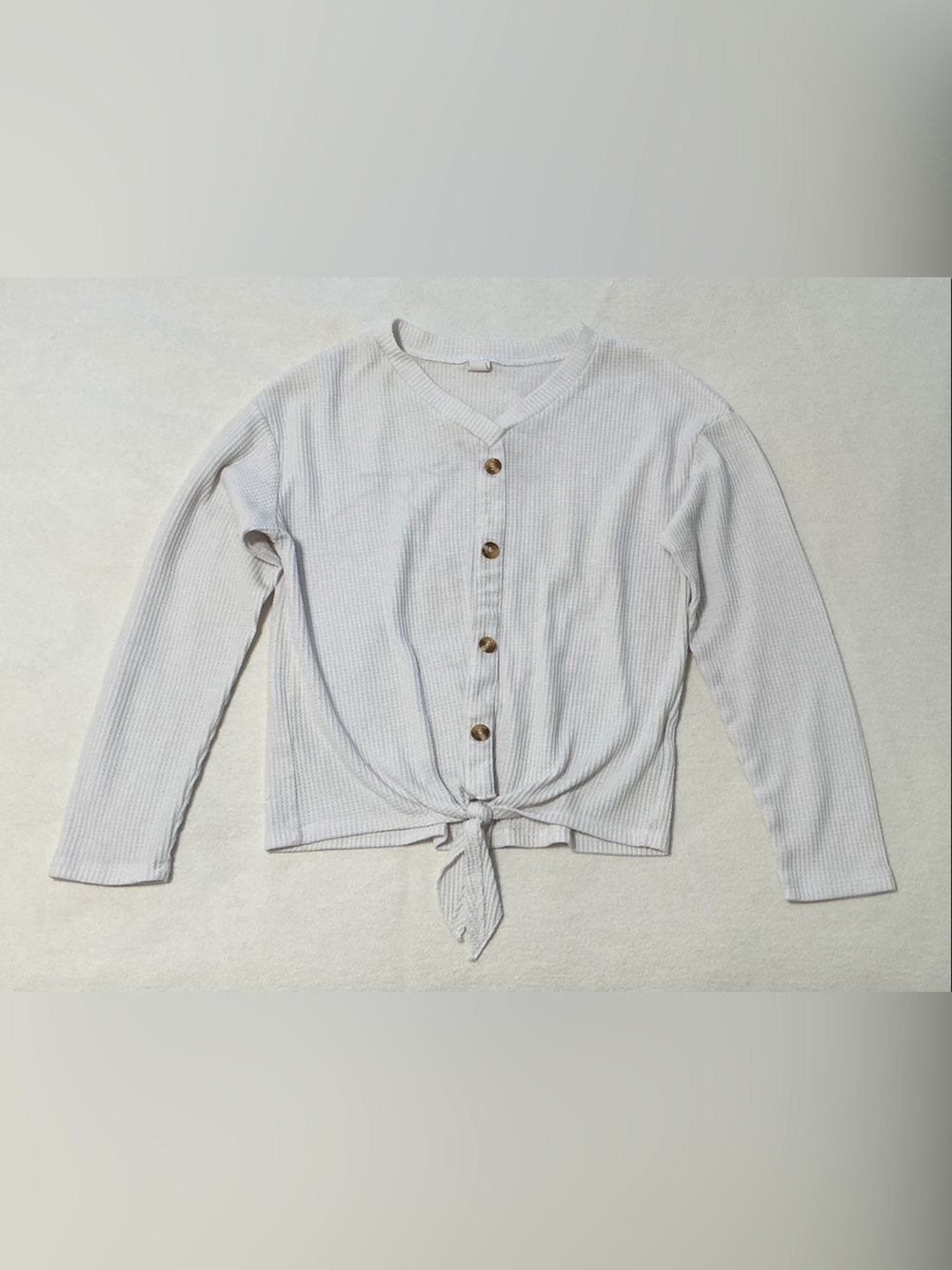 SHEIN Cream Waffle-Knit Tie-Front Button Cardigan